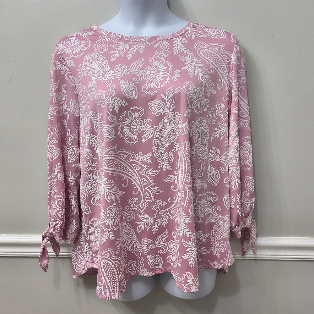 Ruby Rd. Women's Paisley Top Blouse Size 2X Pink Stretch Artsy Boho Hippie